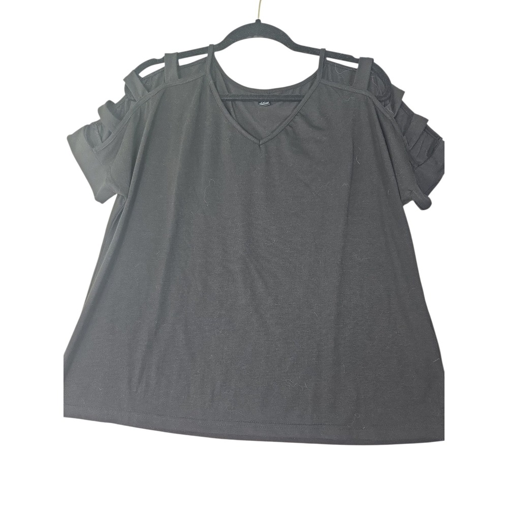 SHEIN Black Cold Shoulder Top Cutout Short Sleeve T-Shirt Womens Size‎ L